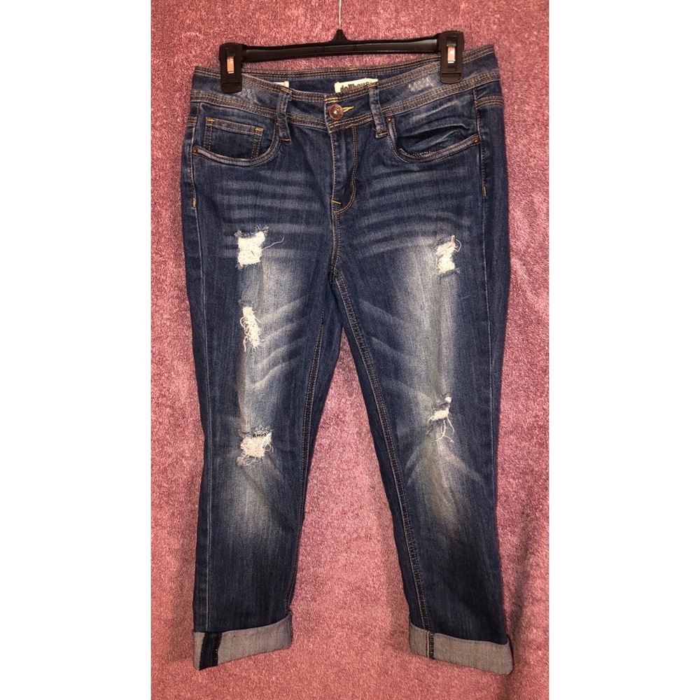 Ripped Denim Capri Jeans